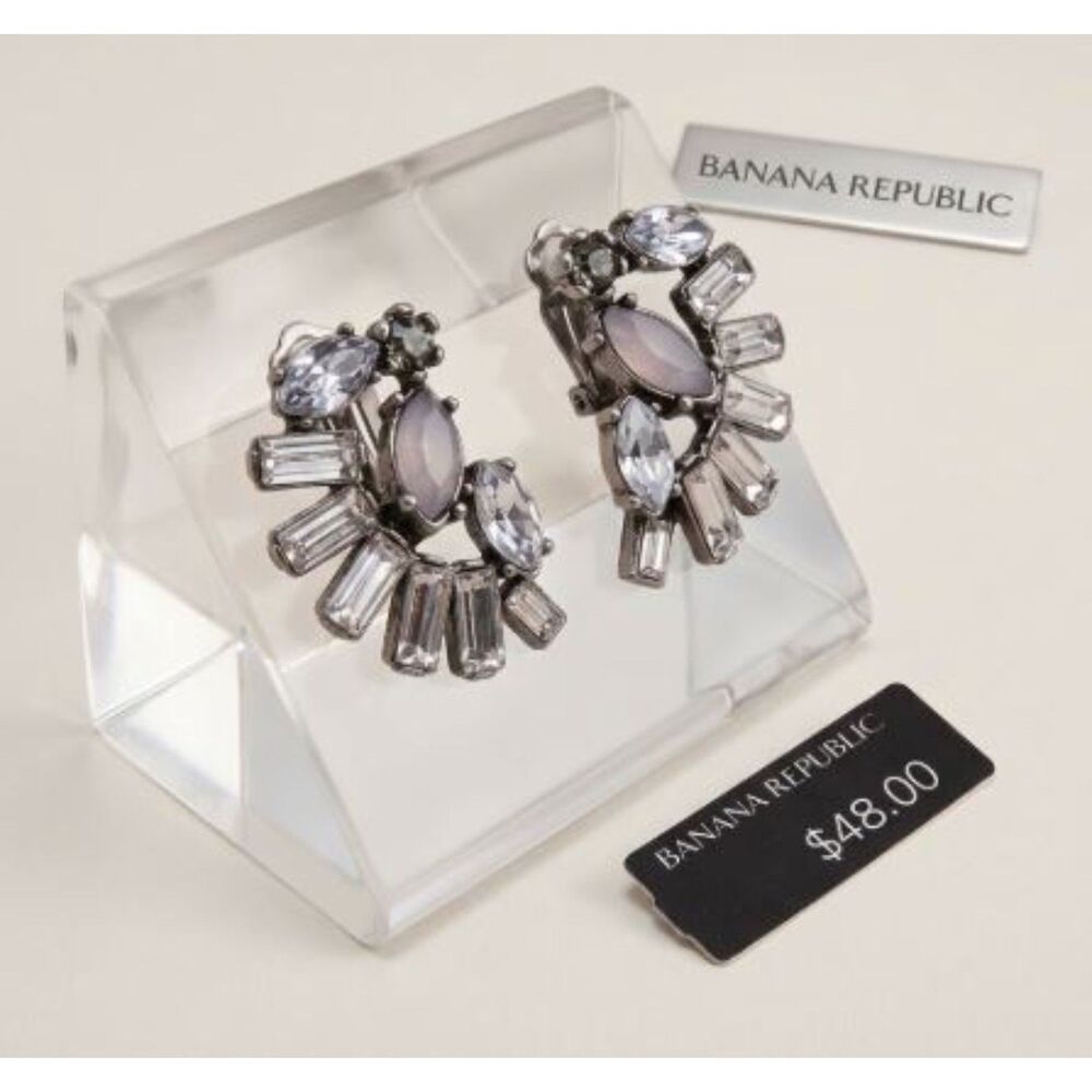 Banana Republic Crystal Fan Statement Hematite  Art Deco Earrings NWT $48